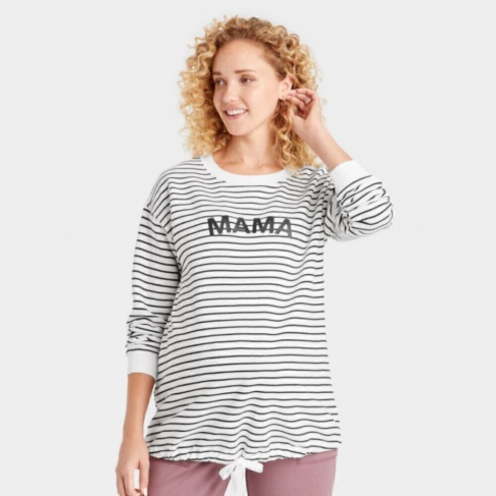 Isabel Maternity white and black striped sweatshirt "mama" top XS